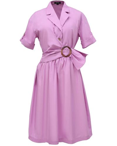 Smart and Joy Shirt Dress With Asymmetric Belt Panel - Purple