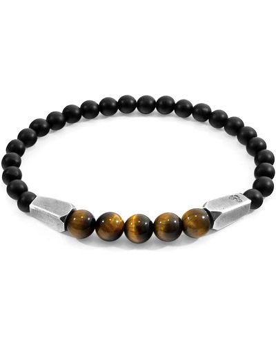 Anchor and Crew Tigers Eye Hukou Silver & Stone Bracelet - Brown