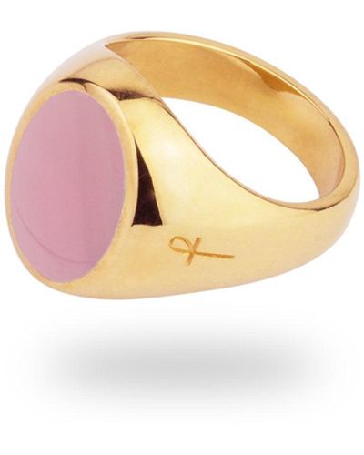 Phira London Pink Mother Of Pearl Oval Stone Ring - Metallic