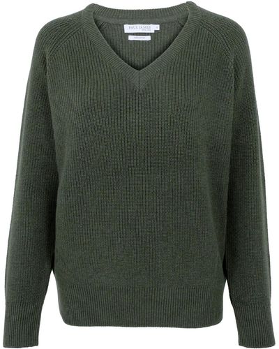Paul James Knitwear S Cotton Tori Ribbed V Neck Jumper - Green