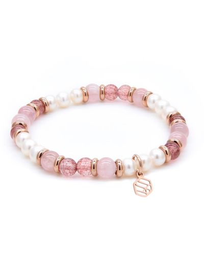 Jadeite Atelier Pearl Rose Quartz Strawberry Quartz Beaded Bracelet - Pink