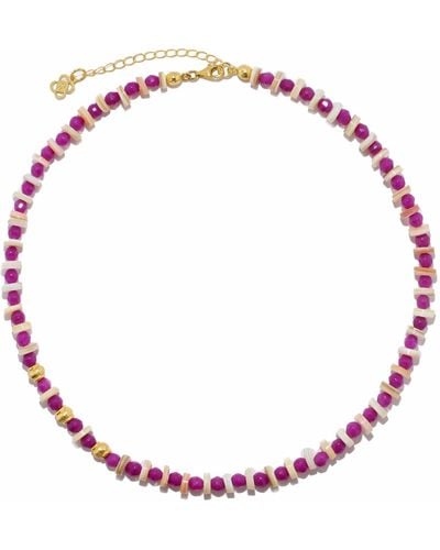 Ottoman Hands Lois Purple Jade Beaded Necklace - Pink