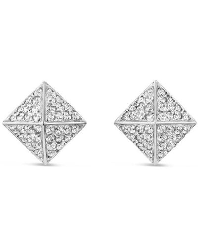 SALLY SKOUFIS Pyramid Stud Earrings With Made White Diamonds In Sterling Silver