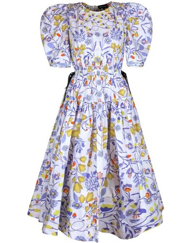 Jessie Zhao New York Purple Floral Cotton Midi Dress - Blue