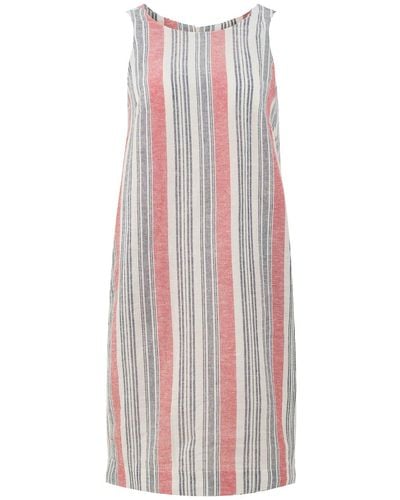 Conquista Coral Striped Cotton-linen Dress With Pockets - Pink