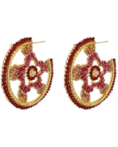 Lavish by Tricia Milaneze Gold / Neutrals / Red Crimson Red Mix Clio Handmade Crochet Hoops - Brown