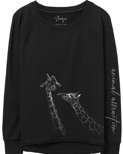 Zenzee Giraffe Animal Print Crewneck Sweatshirt - Black