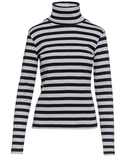 Conquista Striped & Gray Polo Neck Sweater - Black