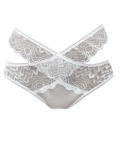 Carol Coelho Spider's Web Satin & Lace Criss Cross Panty - White