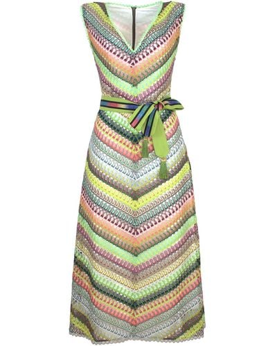 Lalipop Design Multi-color Zig-zag Pattern Print A-line Midi Knitted Dress - Green