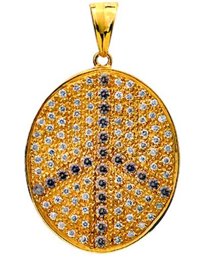 Artisan Pave Diamond 14k Yellow Gold Peace Sign Symbol Pendant - Metallic