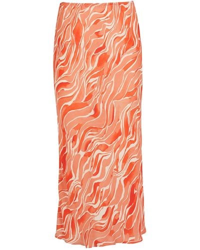 Lavaand The Ruby Bias Cut Midi Skirt In Orange Waves