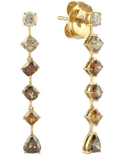 Artisan 18k Yellow Gold Coloured Diamond Designer Dangle Earrings Jewelry - Metallic