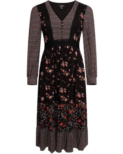 LAtelier London Penelope Floral Print Mix Midi Dress - Black