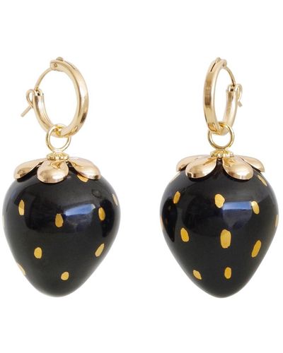 POPORCELAIN Golden Black Porcelain Strawberry Earrings