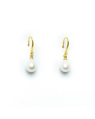 EUNOIA Jewels Iris Earrings 24k Gold Plated Freshwater Pearl Dangle & Drop Hook Earrings - Metallic