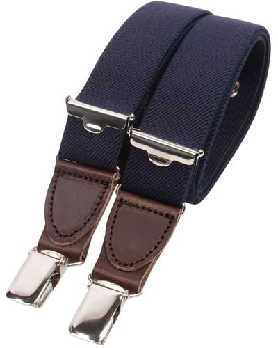 LE COLONEL Brown / Neutrals / Blue Chocolate Brown Leather Navy Blue Skinny Braces