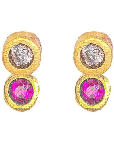 Lily Flo Jewellery Disco Dot Diamond And Ruby Stud Earrings - Pink