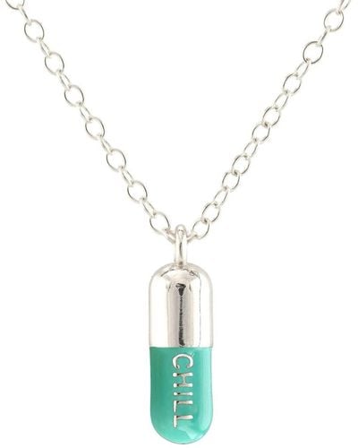 Kris Nations Chill Pill Enamel Necklace Sterling Turquoise - Metallic