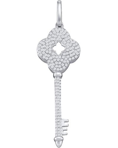 Cosanuova Diamond Quatrefoil Key Pendant In 10k Gold - White