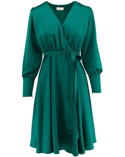 ROSERRY Belgravia Wrapped Satin Dress In Emerald - Green
