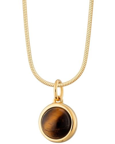 Lily Charmed Plated Tigers Eye Touchstone Necklace With Slim Snake Chain - Metallic