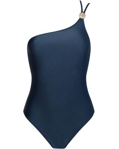 BonBon Lingerie Siren Smoke One Shoulder Swimsuit - Blue