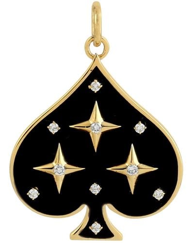 Artisan 14k Gold & Diamond With Enamel Ace Of Spades Stars Pendant - Black