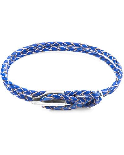 Anchor and Crew Royal Blue Padstow Silver & Braided Leather Bracelet