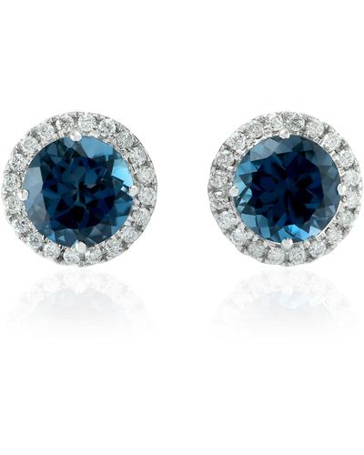 Artisan Pave Diamond Stud Earring Made In 18kt White Gold & Topaz Earring Handmade Jewelry - Blue