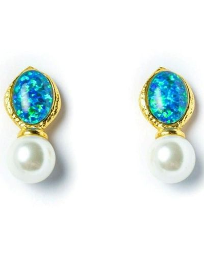 EUNOIA Jewels Opulence Earring Opal Shell Pearls - Blue