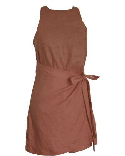 Larsen and Co Pure Linen Hydra Wrap Dress In Latte - Brown