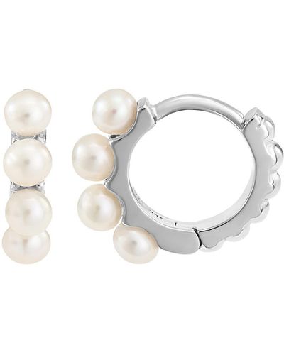 Dower & Hall Small White Pearl huggie Hoops - Metallic