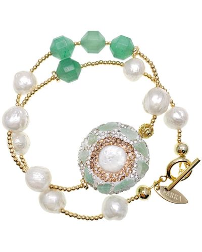 Farra Freshwater Pearls With Aventunite Double Wrapped Bracelet - Blue