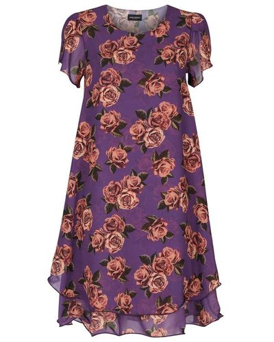 James Lakeland Petal Sleeve Wave Hem Dress - Purple