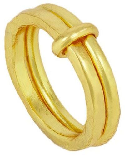 Ottoman Hands Iris Double Band Link Ring - Metallic