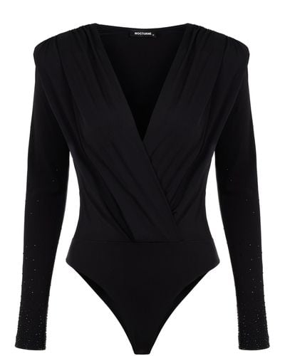 Nocturne Double-breasted Shiny Bodysuit - Black