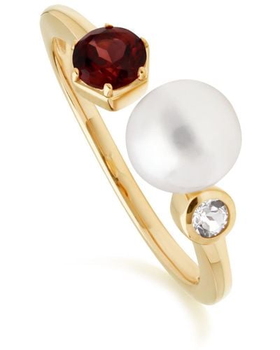 Gemondo Garnet, Pearl & Topaz Open Ring In Yellow Gold Plated Silver - Red