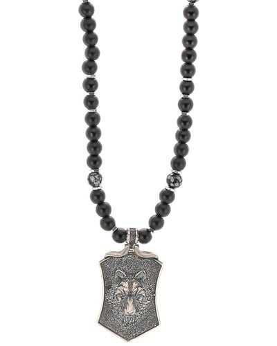 Ebru Jewelry Spirit Onyx Wolf Beaded Necklace - Metallic