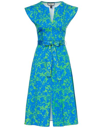 Nissa Patterned Cotton Midi Dress - Blue