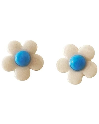 Smilla Brav Earrings White Daisy - Blue