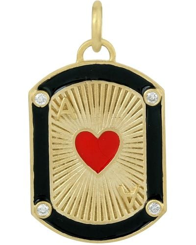 Artisan Gold Heart Enamel Charm Pendant Natural Diamond Handmade Fine Jewelry - Green