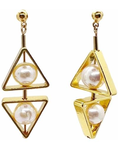 Aracheli Studio Double Triangle Pearl Art Earrings - Metallic