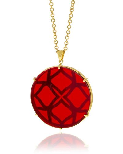 Georgina Jewelry Signature Garnet Crystal Medallion Necklace - Red