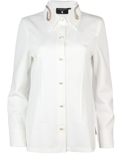 Laines London Laines Couture Crystal & Pearl Snake Collar Shirt - White