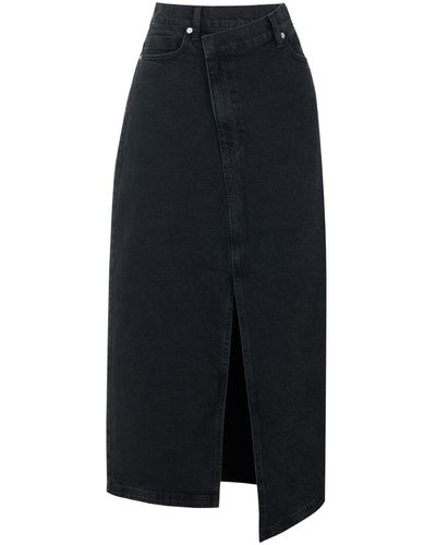 Nocturne A-line Denim Skirt With Asymmetrical Details - Blue