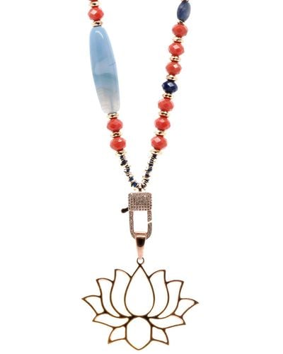 Ebru Jewelry Lotus Flower Mandala Beaded Necklace - Metallic