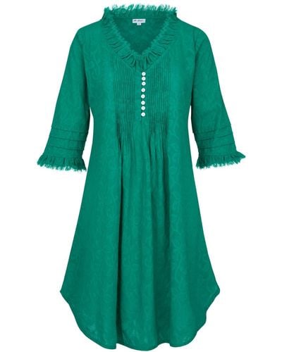 At Last Annabel Cotton Tunic In Hand Woven Teal - Green