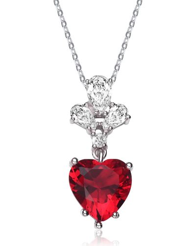 Genevive Jewelry Sterling Silver Red Cubic Zirconia Heart Pendant Necklace - White
