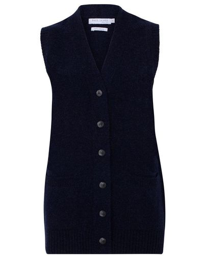 Paul James Knitwear S 100% Lambswool V Neck Laura Waistcoat With Pockets - Blue